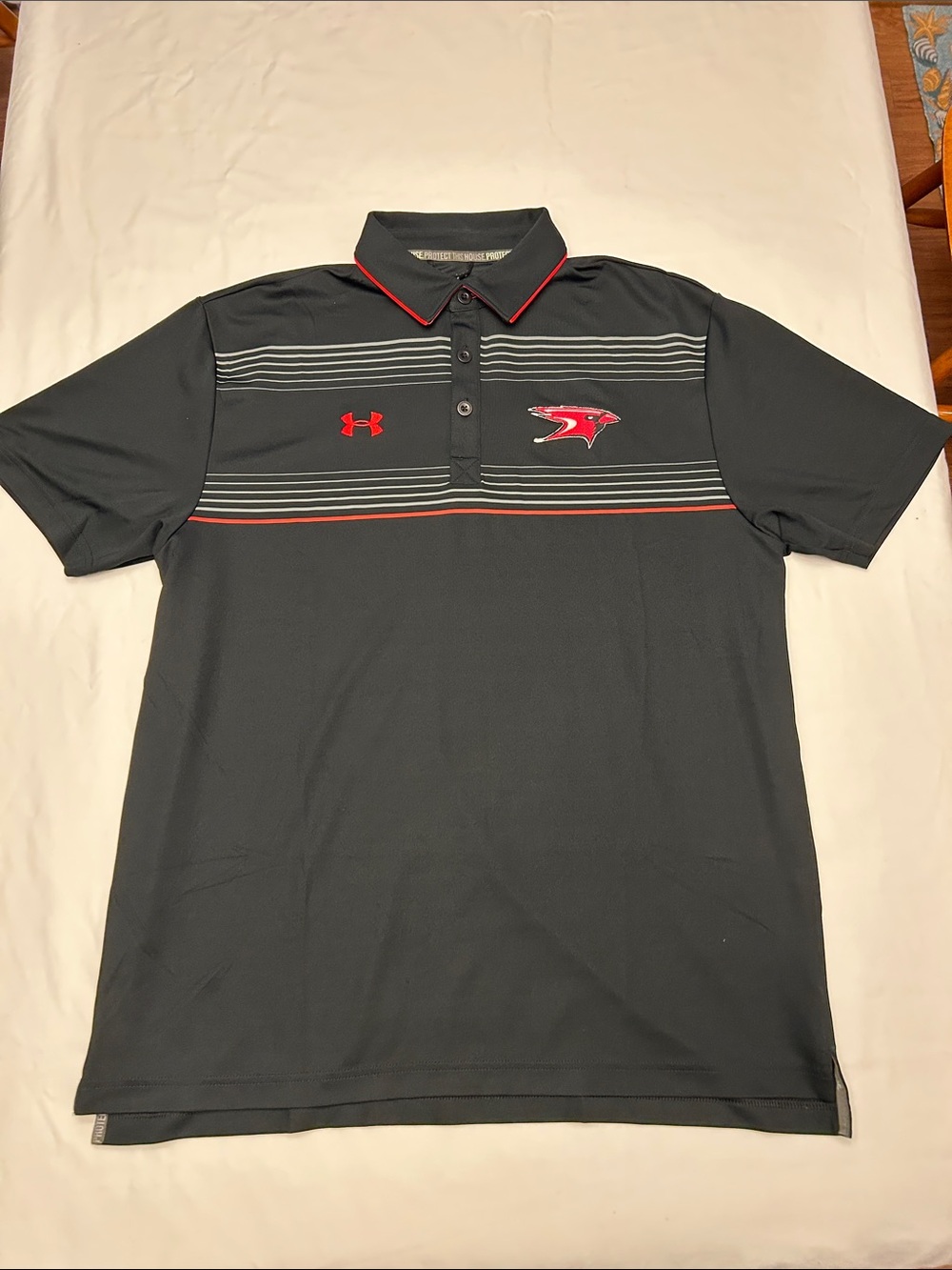 Louisville Cardinals Under Armour Men’s Black Polo with Red and Gray Stripe